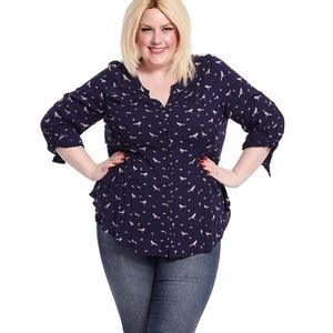 Modcloth Trusty Travel Button-up Top in Navy Birds